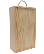 Caja de madera para 2 botellas de vino bordelesa, borgoñona o cava tradicional de 0,75 cl con tapa corredera