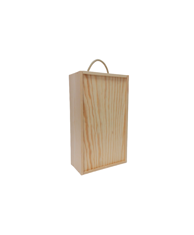 Caja de madera para 2 botellas de vino bordelesa, borgoñona o cava tradicional de 0,75 cl con tapa corredera